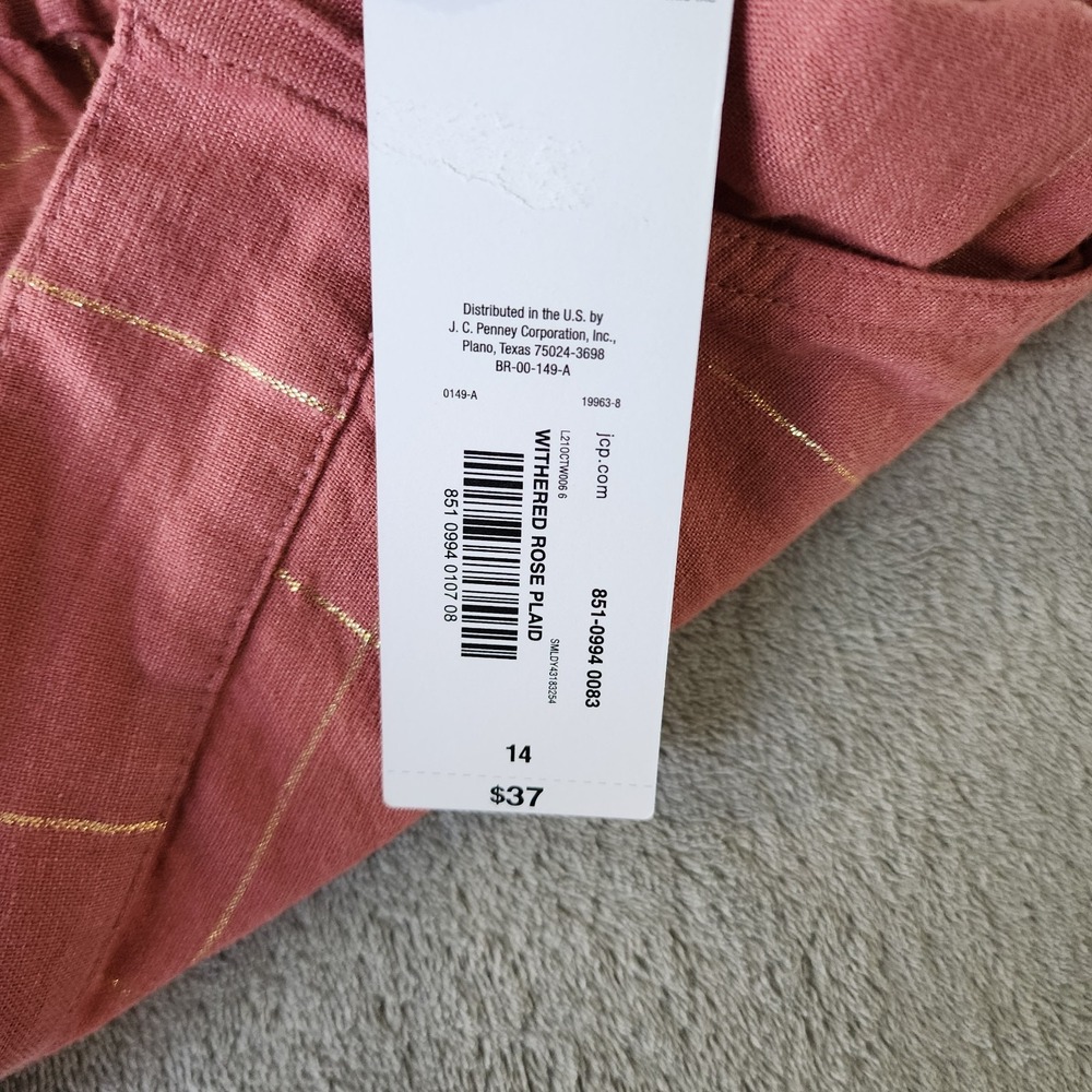 Liz Claiborne Size 14‎ Women's Rose Linen Blend Shorts Windowpane Plaid Summer - Picture 4 of 9